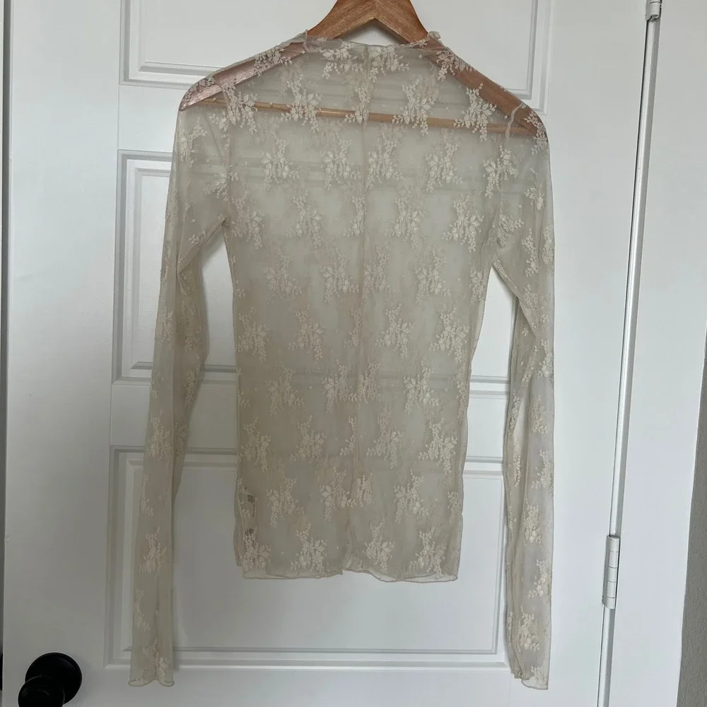 Intimately Free People Lady Lux Jacquard Sheer Lace Mock Neck Long Sleeve Top M